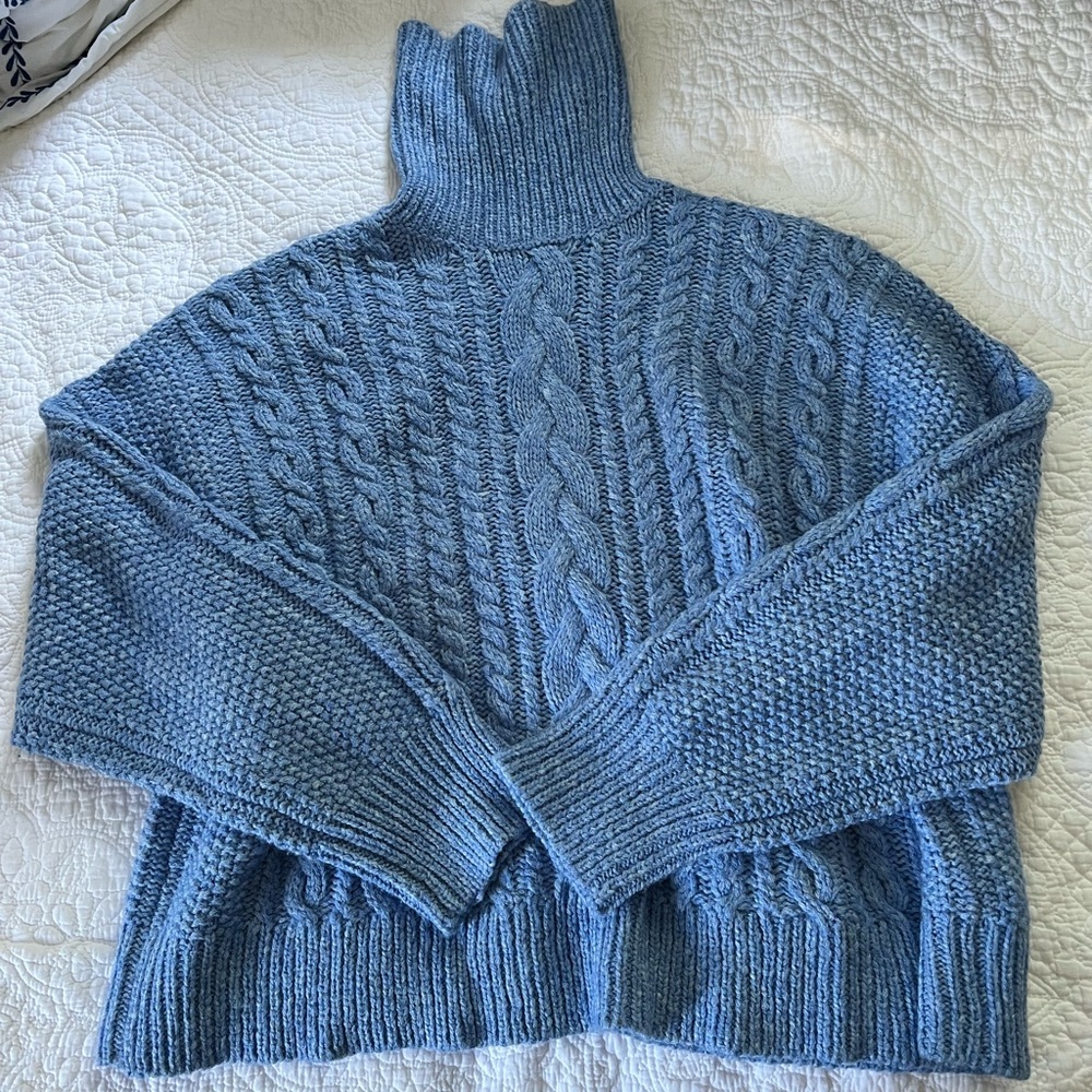 J. Crew Blue Cable Knit Turtleneck Sweater